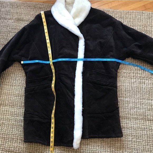 80s style suede leather jacket coat with faux shearling lining. Chocolate brown - Picture 8 of 11